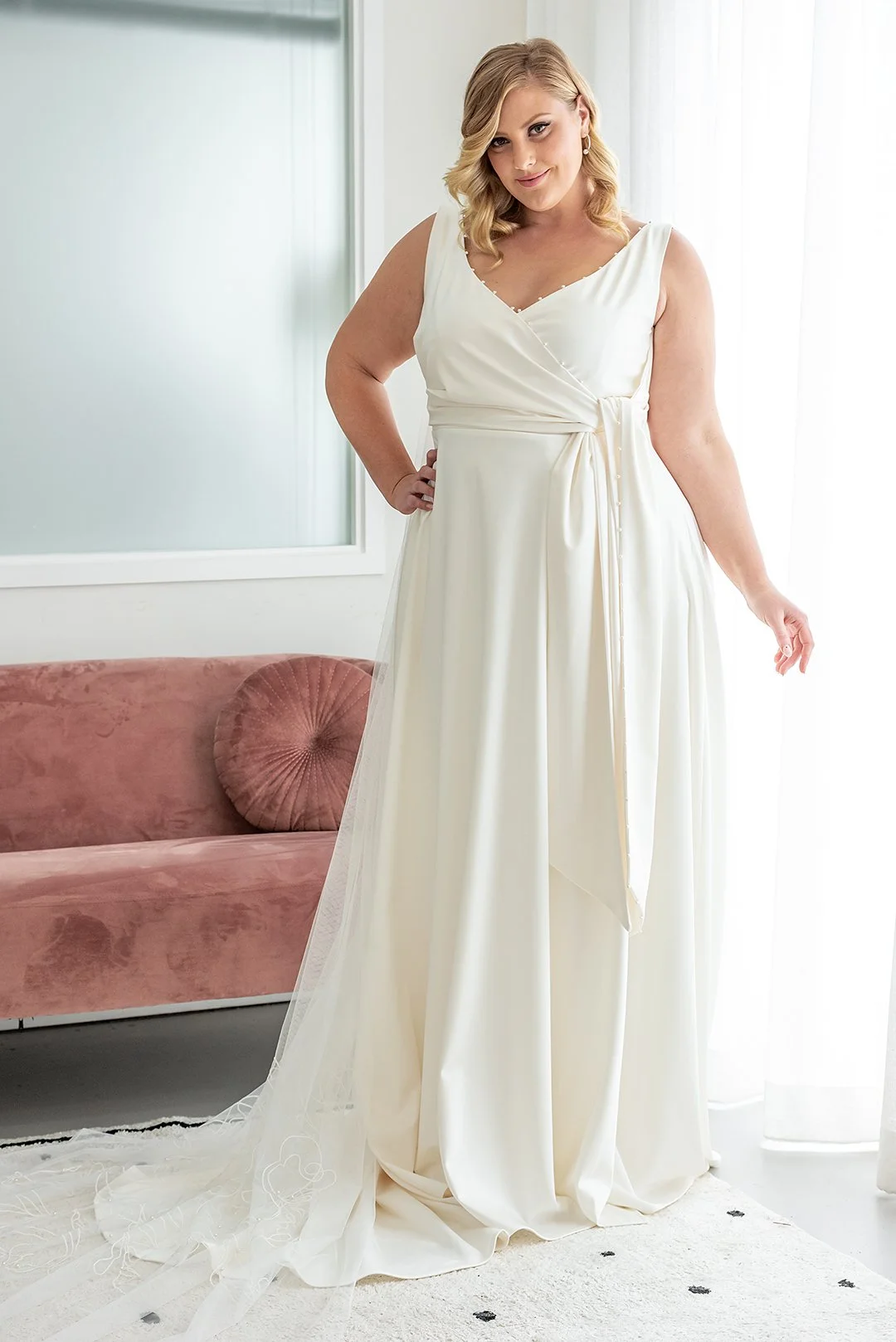 Erin Clare Bridal Carmel Wrap Satin Gown Curve Bridal Australia Erin Clare Bridal